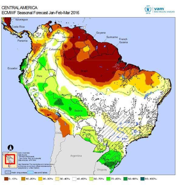 South America: Typical El Niño season Current growing season status Outlook Early season rainfall deficits Pronounced rainfall deficits have affected the early stages of the rainfall season across