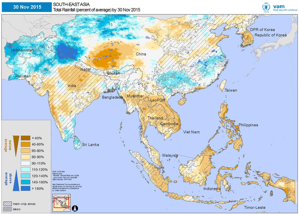 Asia - Pacific: Dryness across the Pacific Growing seasons 2015: current status Outlook ECMWF forecast for December 2015 February 2016 rainfall.