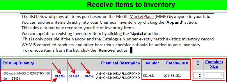 Receiving Items from MMP Order Receiving Items from MMP Order When you receive items that you or anyone in your lab, purchased through MMP, you must add those items to the inventory.