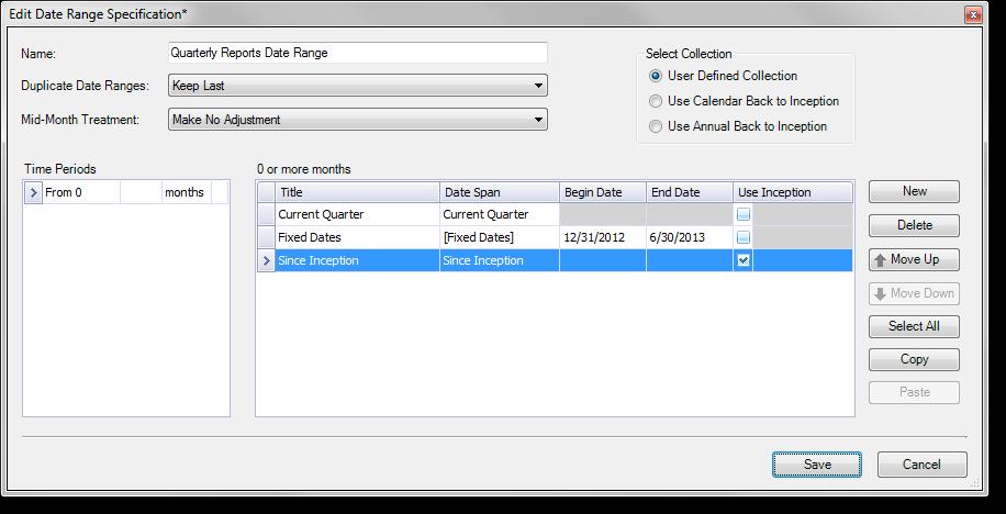 UNDERSTANDING THE DATE RANGE COLLECTION DIALOG The Date Range Collection Dialog allows you to build your own date range collections using pre-define date ranges and/or fixed dates.