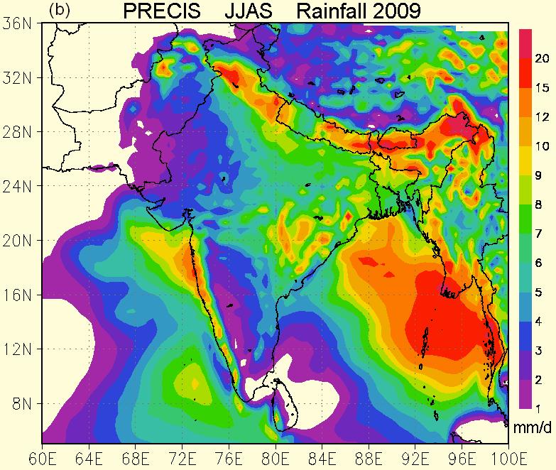 Rainfall and Temperature Scenario for Bangladesh The Open Atmospheric Science Journal, 2009, Volume 3 97 Fig. (7b). Projection of monsoon period (JJAS) rainfall (mm/d) in the SAARC domain for 2009.