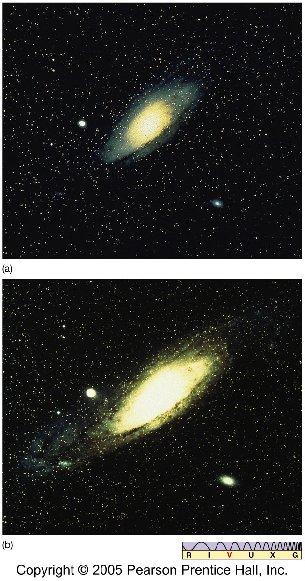 Light-Gathering Power The images to the right are of the Andromeda Galaxy Each was taken using the same exposure time The bottom picture was taken with a telescope twice as large as the top picture