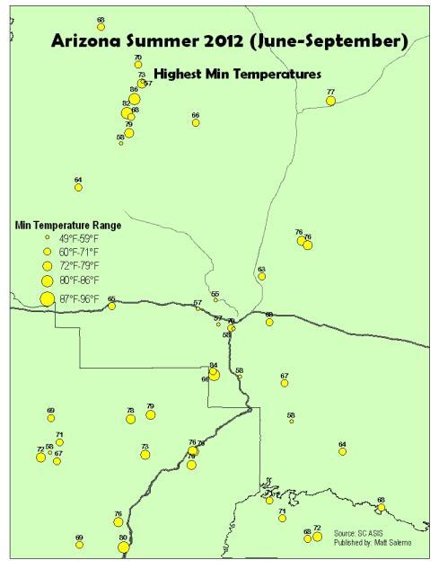 overnight temperatures during the summer are common in conjunction with the urban heat island.