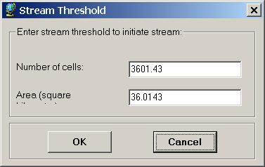 A default value is displayed for the river threshold. This value represents 1% of the maximum flow accumulation: a simple rule of thumb for stream determination threshold.