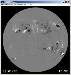 Magnetic Field of the Whole Sun A magnetogram shows the magnetic field on the surface (the photosphere) of the Sun. The black and white patches show where the magnetic fields are strong.