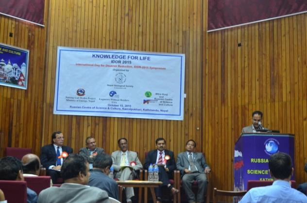 to the general public. Dr. Adhikari said, the Society is still committed to its objective towards disaster risk reduction and has been continuously involved in various related activities. Dr. Adhikari focused the theme of year 2015 to use knowledge for life.