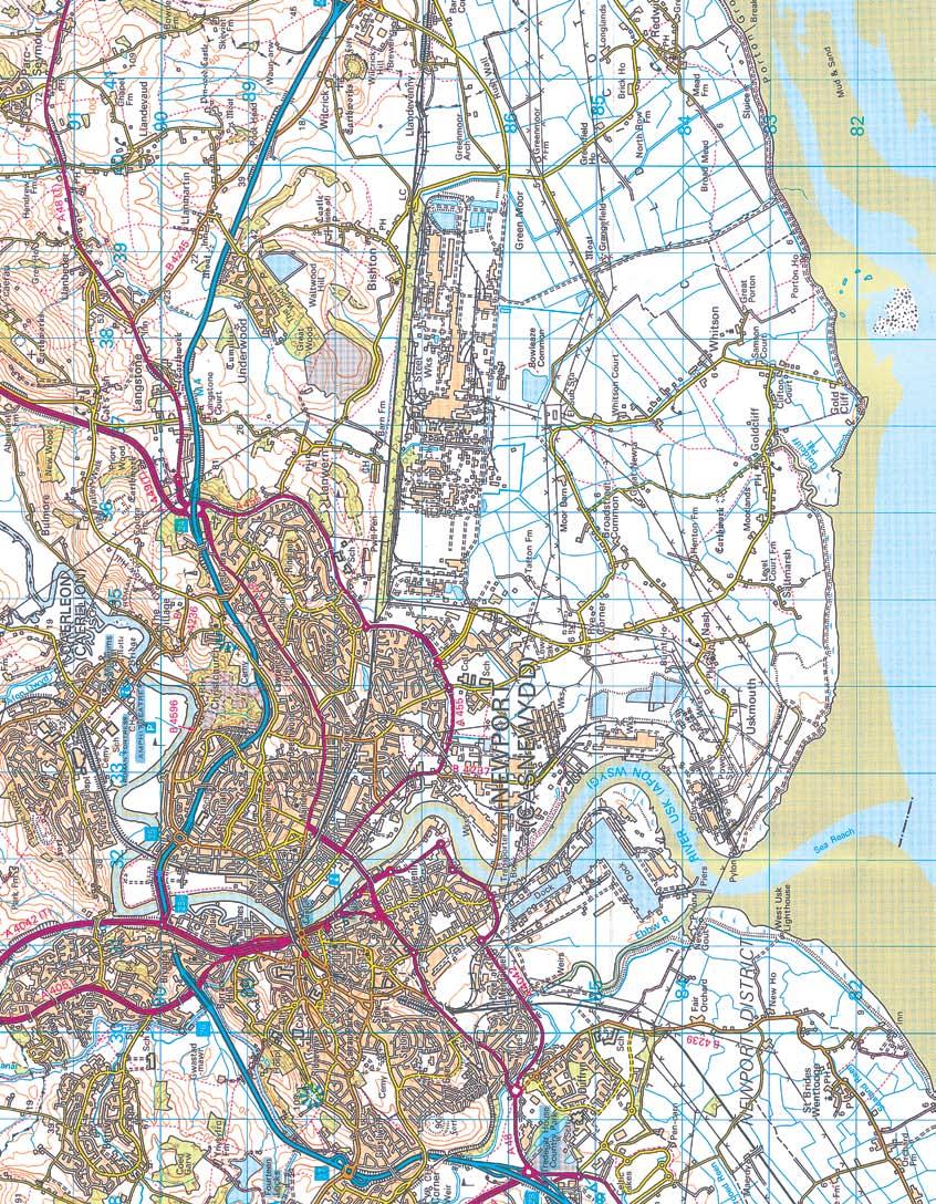 Ordnance Survey map of Newport, South Wales 90 89 88 87 86 85 84 30 31 32 33 34 35 36 37 38 39 >> practice questions Use the map of Newport above to answer the