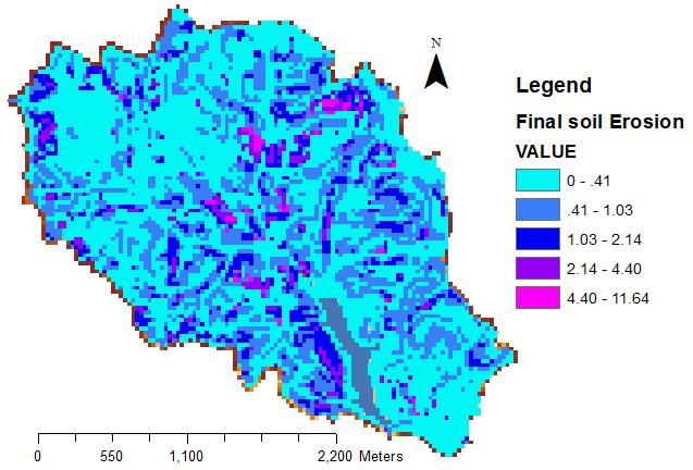 Results and Discussions (Soil Erosion Map of Ada Creek Watershed) The soil erosion amount varies from less than 0.4 t/ha/year to 11.