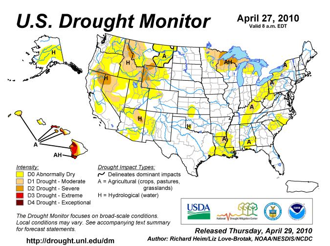 The drought index after two wet La Nina years and an atypically wet El Nino even into the western Corn Belt is wetter this year though there are hints in the