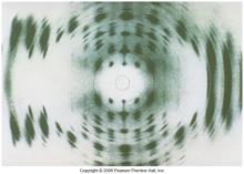 of atoms or ions (2-20Å) diffract x-rays and form a pattern on photo film that can be analyzed to
