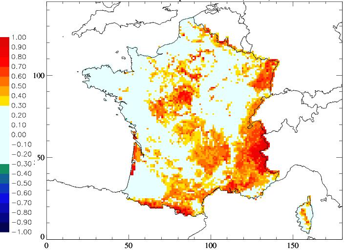 Hydrological forecasts over France Correlation in Spring over the period