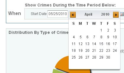appears. Use the arrow buttons to change the visible month and click on the desired day of the month to select a date.