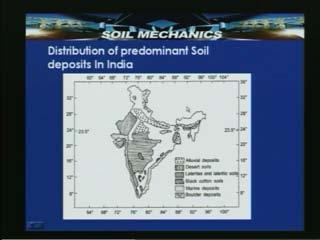 This is a typical distribution of the predominant soil deposits in India. This map is showing different types of soils that are superimposed on the map of India.