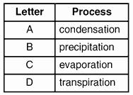 B) Process 1 is precipitation; process 2 is runoff.