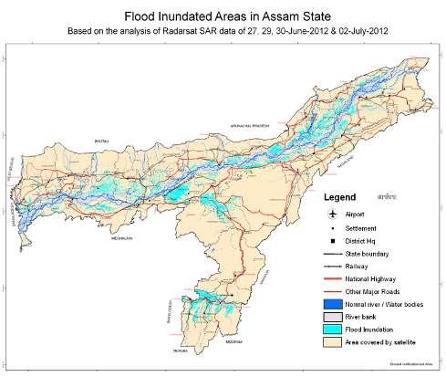 Fig-4 Flood inundated areas in Assam State during