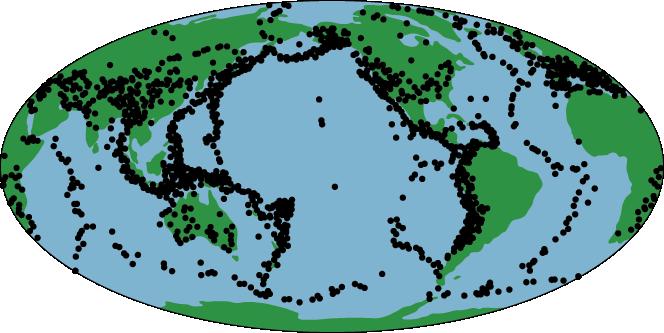 As with volcanoes, earthquakes are not randomly distributed over the globe Figure showing the distribution of earthquakes around the