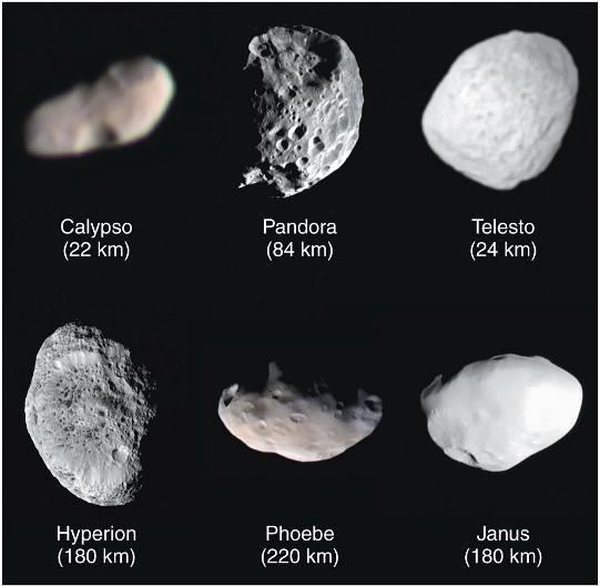 Small Moons (diameters < 300 km) Far more numerous than the medium and large moons Not enough gravity to be spherical: