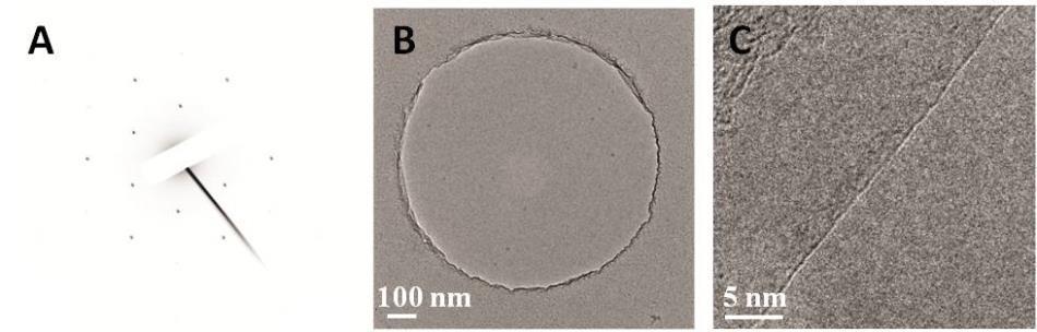 TEM Images Figure. Diffraction pattern and TEM images of the cookiederived graphene.