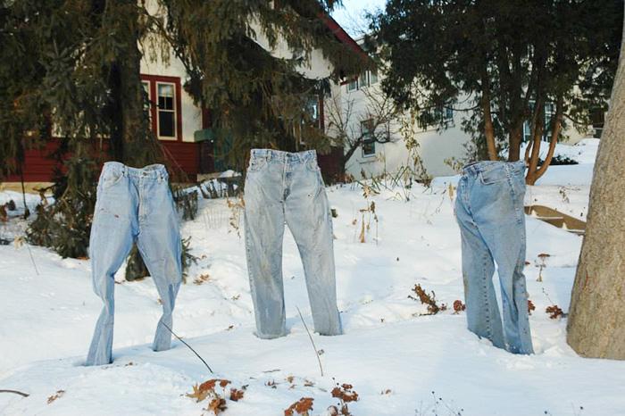 23) Pants were hung on a clothesline overnight and the temperature dropped below freezing The