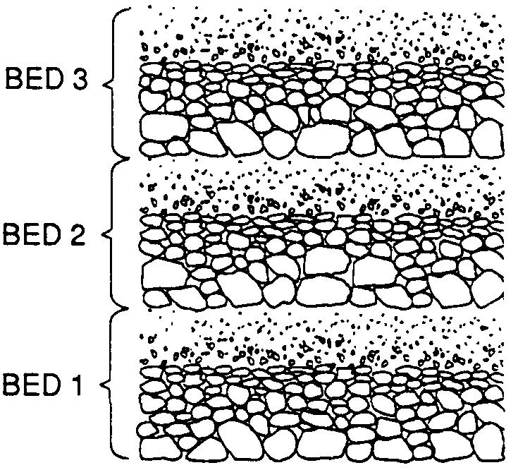 37. The diagram below shows three beds of sediment deposited at