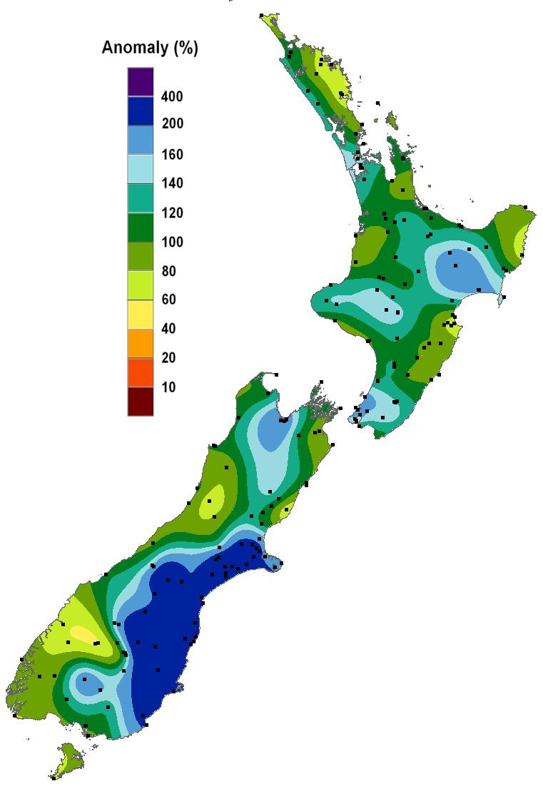 For further information, please contact: Nava Fedaeff Climate Scientist, NIWA Auckland Tel. 09 375 6337 July 2017 rainfall, expressed as a percentage of normal (1981-2010 normal).