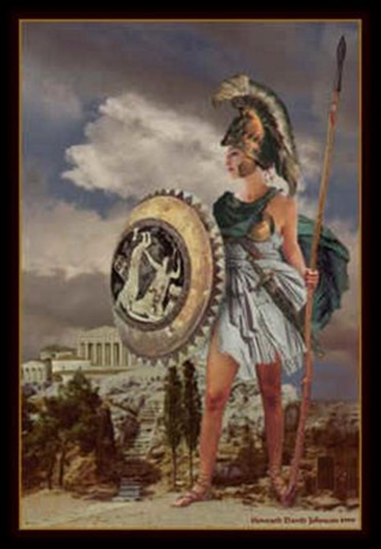Athena (Roman name Minerva) Goddess of wisdom, the city, War Skilled in the art of war, helping heroes such as Odysseus and Hercules.