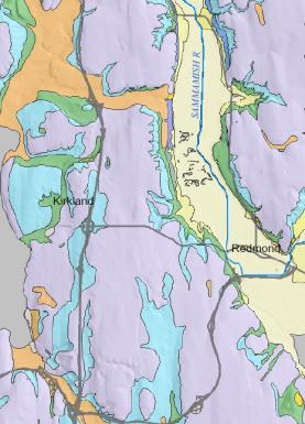 Puget Sound Area Geology In the Lowland: Vashon till is the most abundant material by surface area, but commonly