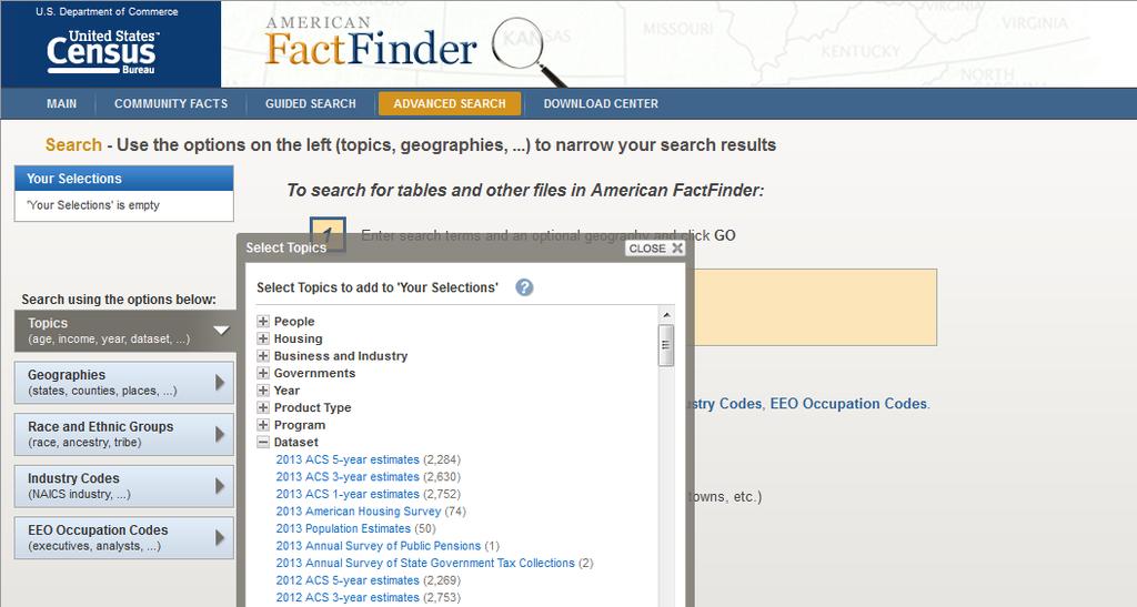 First, select the 2012 dataset: Children Click Topics, Dataset.