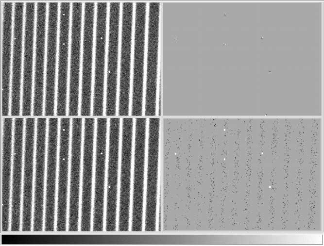 COSMIC-RAY REMOVAL 151 Fig. 4. Example of an application of the method to a frame of a stellarfield image before (left) and after (middle) cosmic-ray cleaning. Right: map of the cosmic rays. Fig. 3.