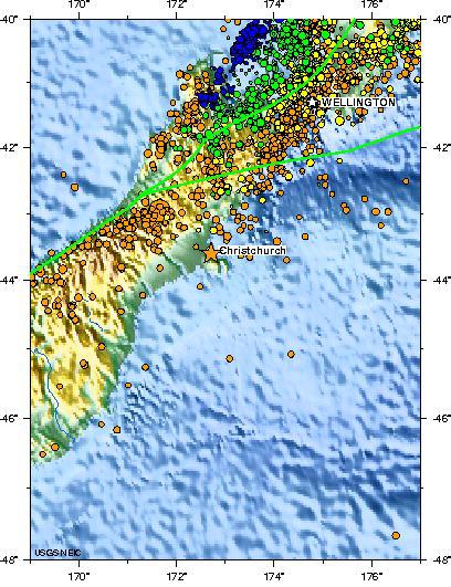 Earthquake and Historical Seismicity This earthquake (gold star), plotted with regional seismicity since 1990, occurred at the easternmost limit of the previous aftershocks of the September 2010