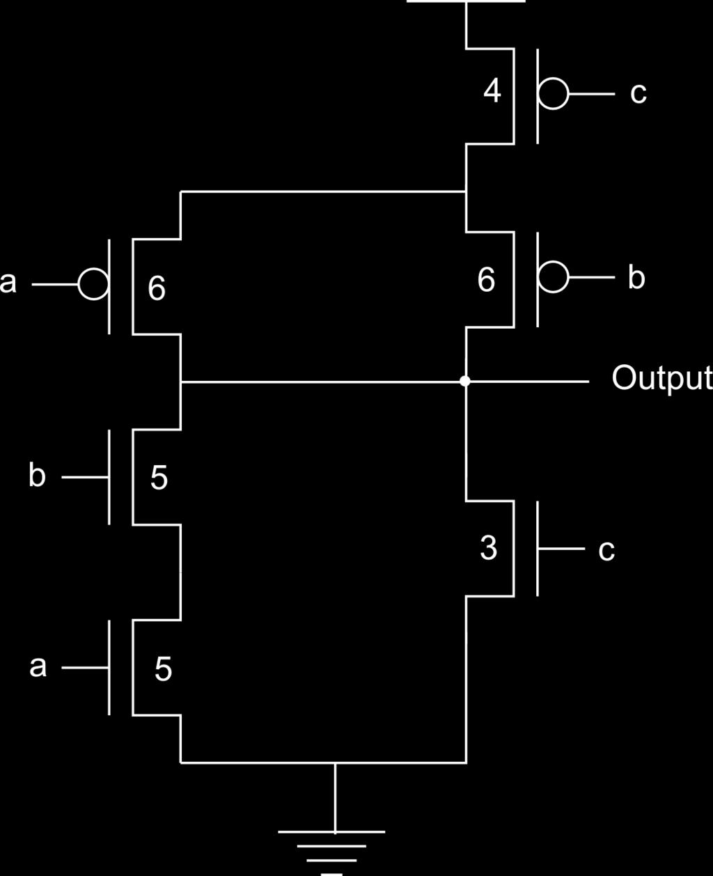 Example, Cont d Find the logical efforts for the inputs, a, b, and c in the circuit below.