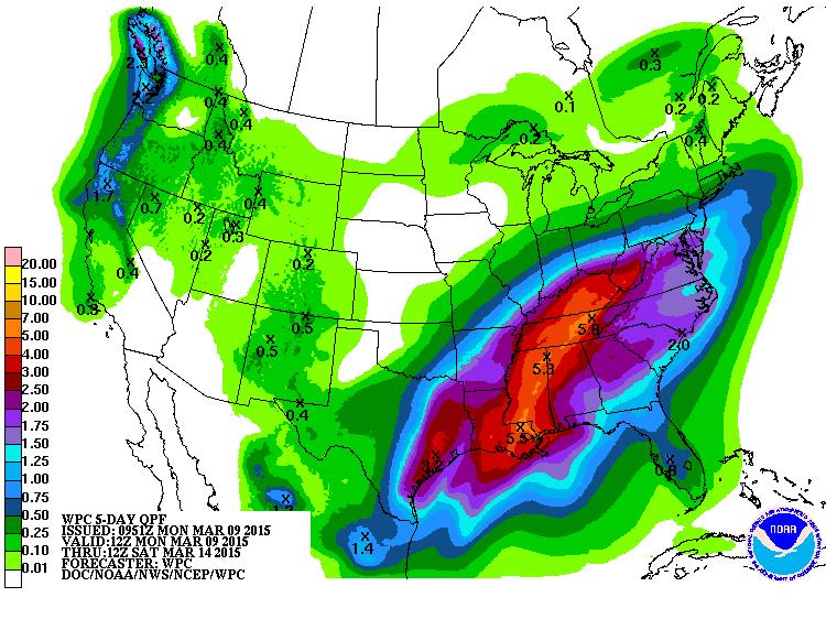 How much rain is forecast? This is the current 5 day rainfall forecast for the period beginning 8am today through 8am Saturday.