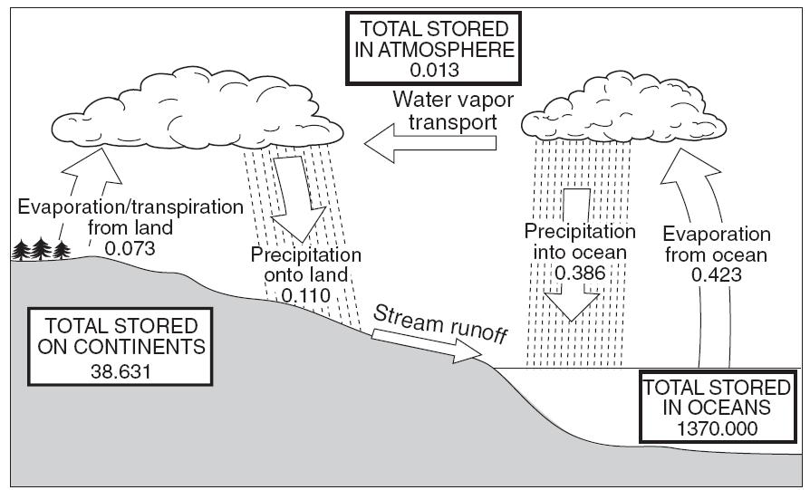 Base your answers to questions 11 through 13 on the diagram below, which shows Earth s water cycle.