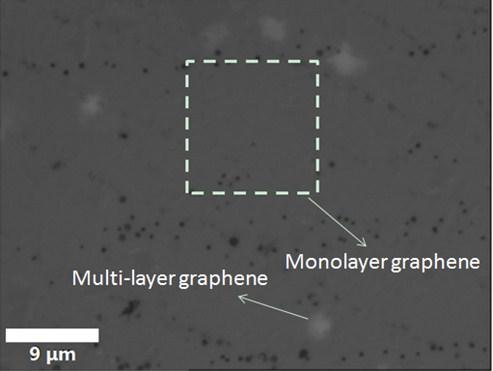 Figure 4-9: Optical image of CVD grown graphene transferred onto a quartz