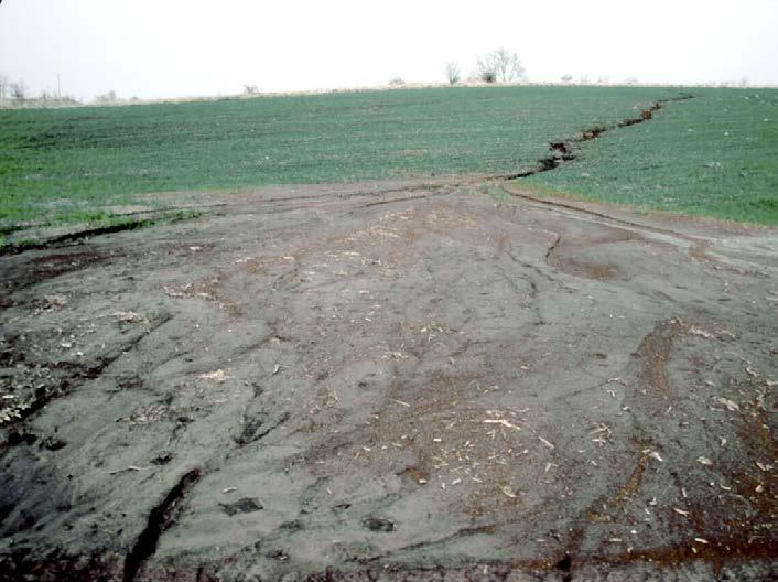 Erosion and Sedimentation Types of Erosion Sheet Erosion Sheet erosion is caused by rain splash detaching soil particles, lifting them