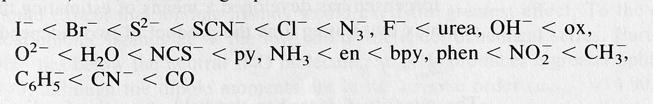 4) Nature of the ligands Week 2-5 a) Stronger ligands increase 10D q, spectrochemical series indicates this, [TiCl 6 ] 3- versus [Ti(CO) 6 ] 3+ is good example.
