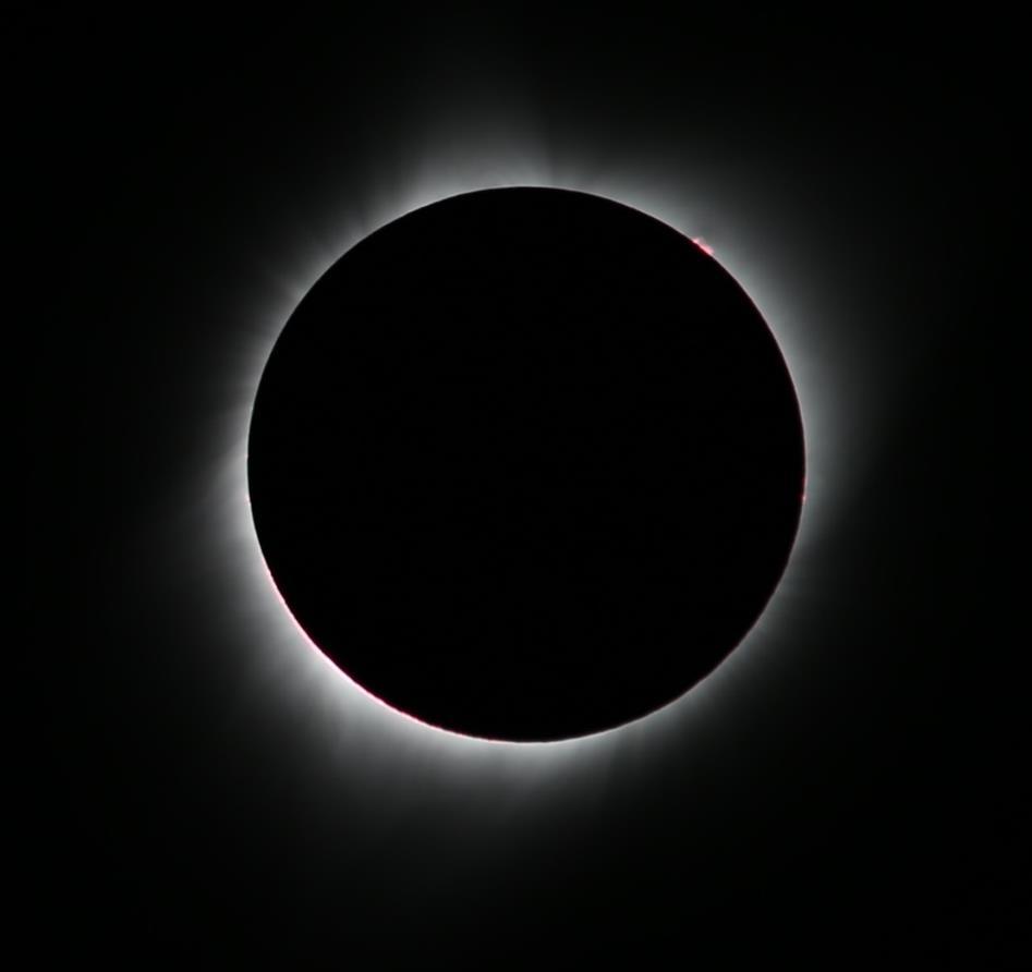 Longer exposure to emphasize corona detail at 1 to 2 solar radii above the photosphere.
