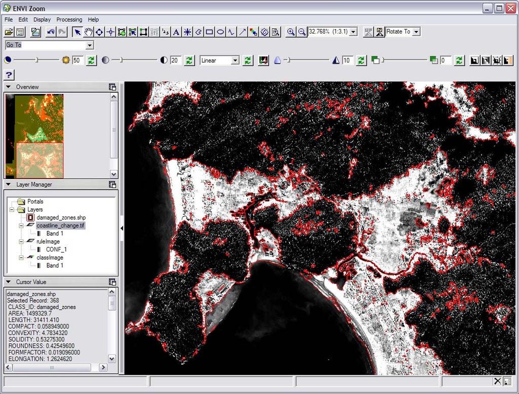 Integration With The GIS Identified changes were automatically extracted as vectors for further analysis in GIS