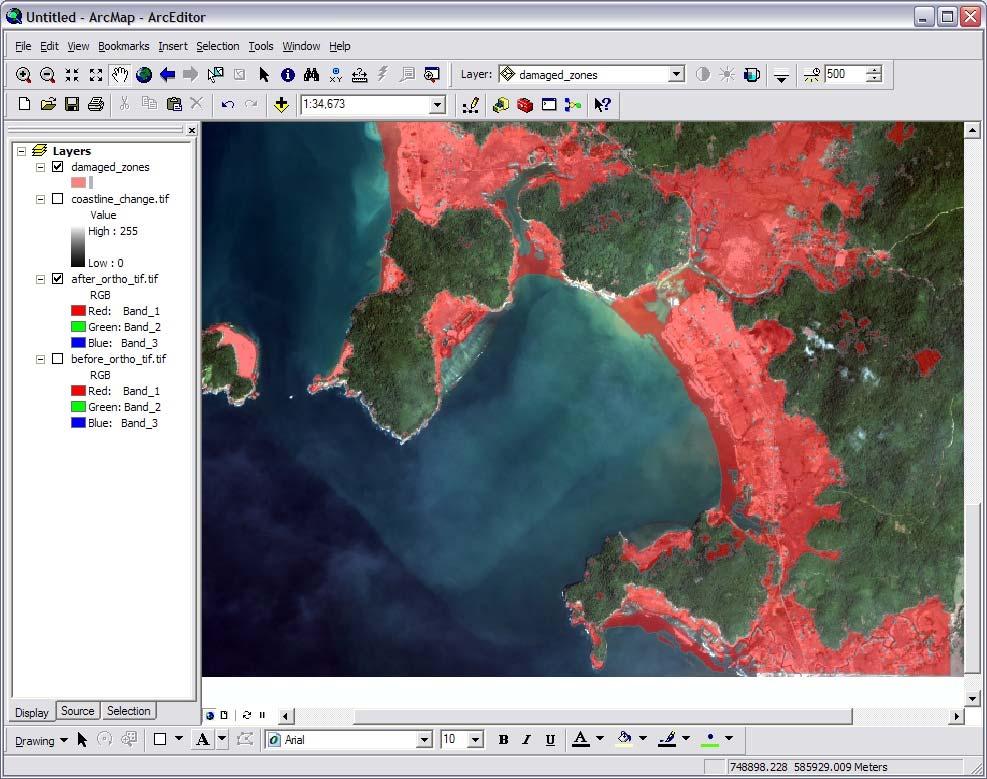 Quantitative Analysis With ArcGIS The extracted coastal damage assessment information, along with the wide array of attribute data