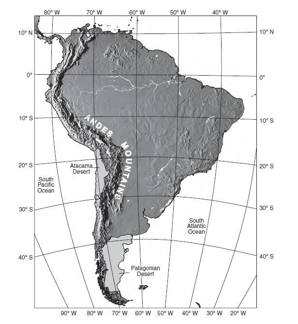 28. Base your answer to the following question on the passage and the map of South America below and on your knowledge of Earth science.