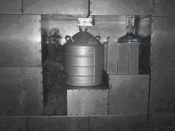 The EURITRACK Project 3 Figure 2: The mixed target, including a liquid nitrogen flask, graphite blocks and water bottles, placed in the centre of a container fully filled with iron boxes.