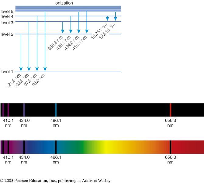 Wavelengths of the spectral features correspond to energy differences between different states.