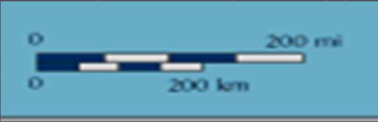 Scale Shows direct connection between a unit of measurement on the map and the actual distance.