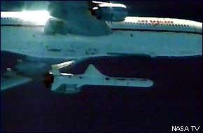 While in orbit, the space shuttle does not have anything to push against.