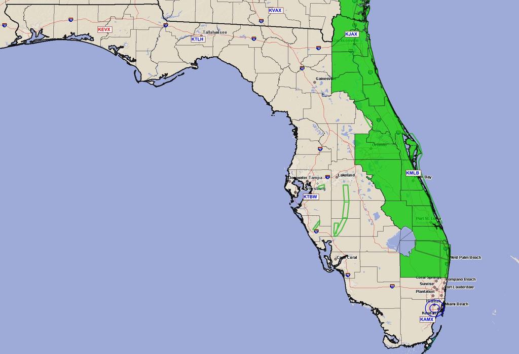 Flood Watches (green shaded counties)
