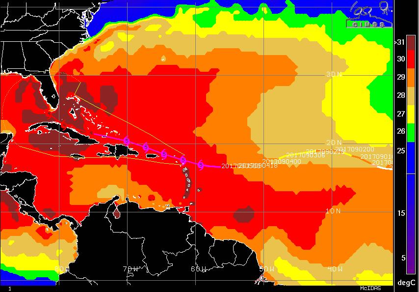 Sea Surface Temperatures Near Irma 84.2 F 78.8 F >87.8 F 86 F 82.4 F 80.