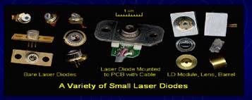 Solid State Laser Diodes small Come in a variety of different colors Lasers Diodes Diode lasers use semiconductor materials (tiny chips of silicon) as the lasing media When current flows through the