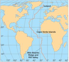 164 Figure (9.4): The mid-atlantic Ridge divides the Atlantic Ocean into two nearly equal parts.