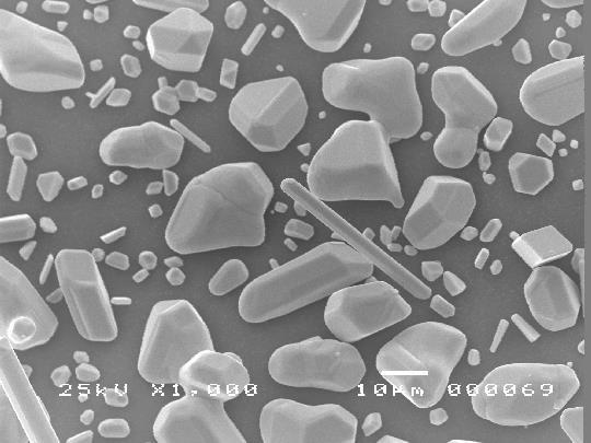 These microparticles have dimensions that are smaller than the dimensions of the source material (silver and titanium dioxide).