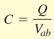 Capacitance *** Q ~ V ab *** proportionality constant is called capacitance, C. When potential difference increases Q increases, but C remains the same.